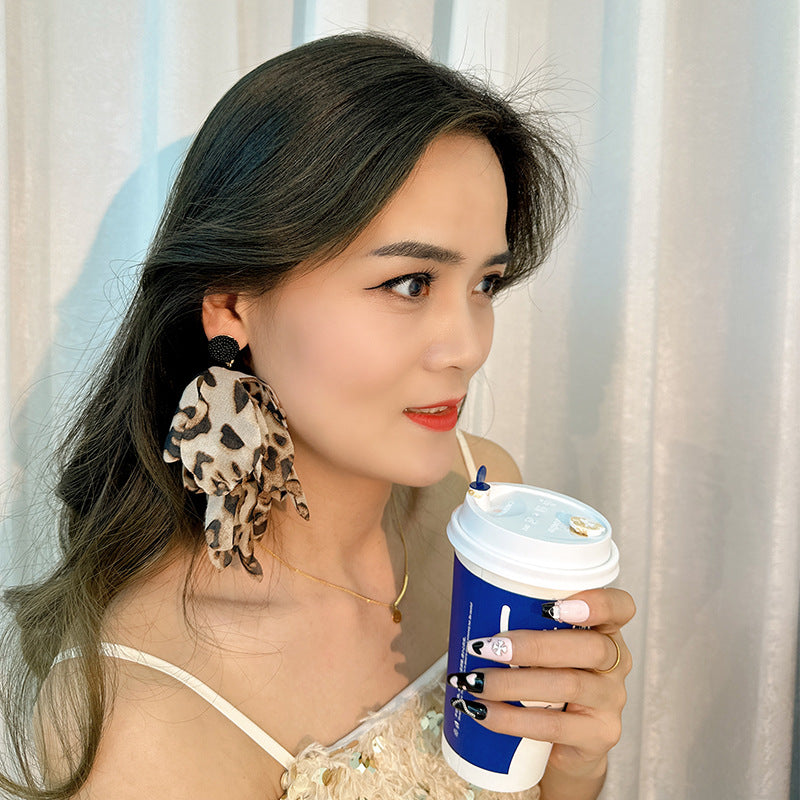1 pair bohemian color block alloy cloth drop earrings