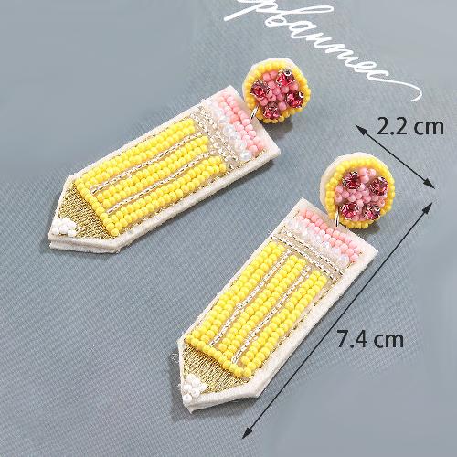sweet pencil beaded imitation pearl glass women's drop earrings 1 pair