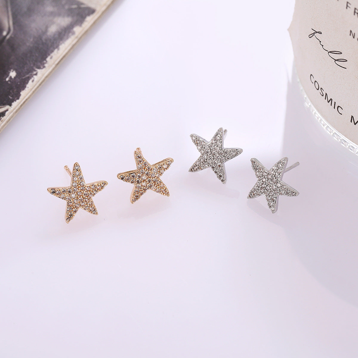 1 pair simple style star inlay alloy zircon ear studs