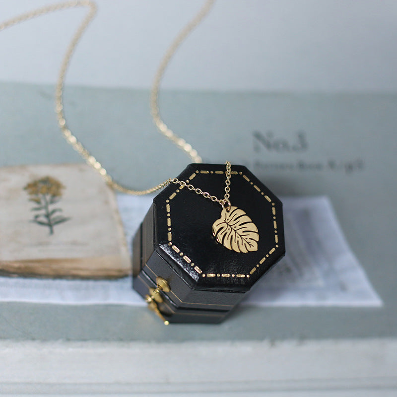 vintage tropical rainforest palm leaf titanium steel necklace