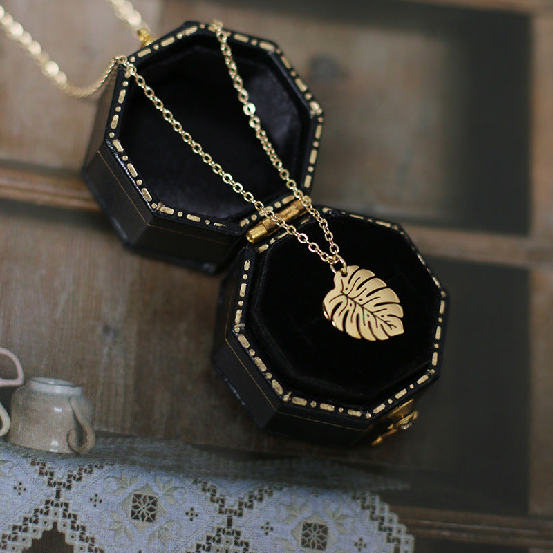 vintage tropical rainforest palm leaf titanium steel necklace