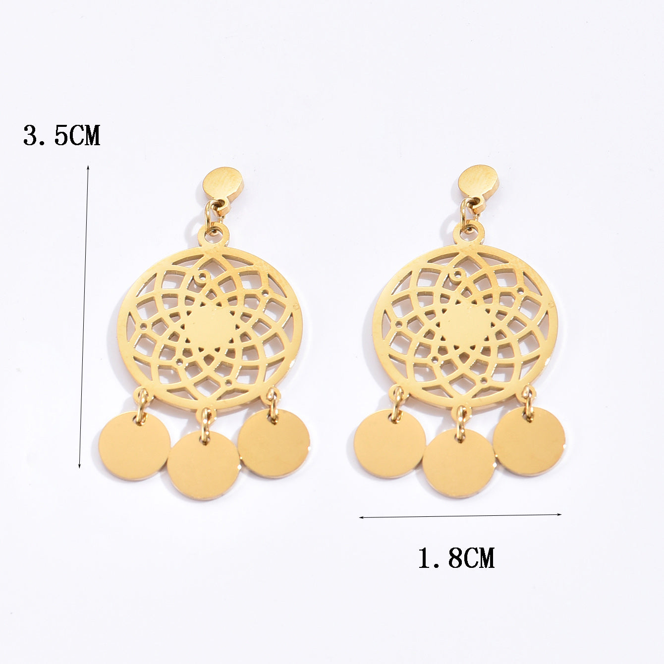 1 Pair Ethnic Style Round Tassel Hollow Out 304 Stainless Steel 14K Gold Plated Earrings