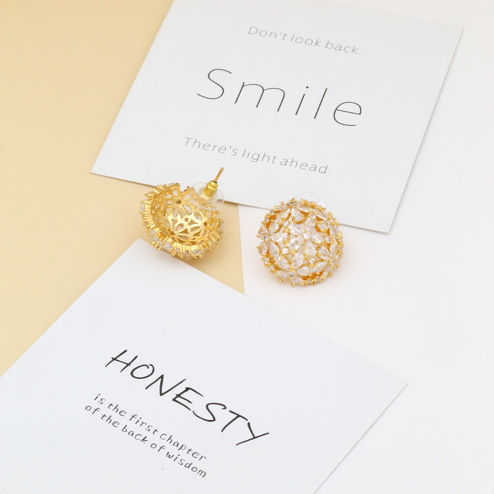 1 Pair Luxurious Simple Style Solid Color Plating Hollow Out Inlay Copper Zircon 18K Gold Plated Ear Studs