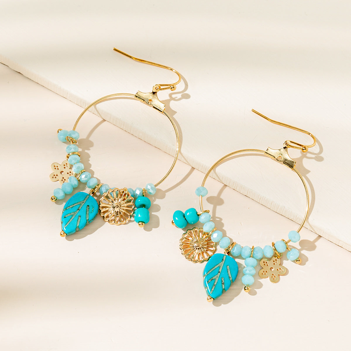1 pair elegant lady leaf alloy glass soft clay gold plated drop earrings