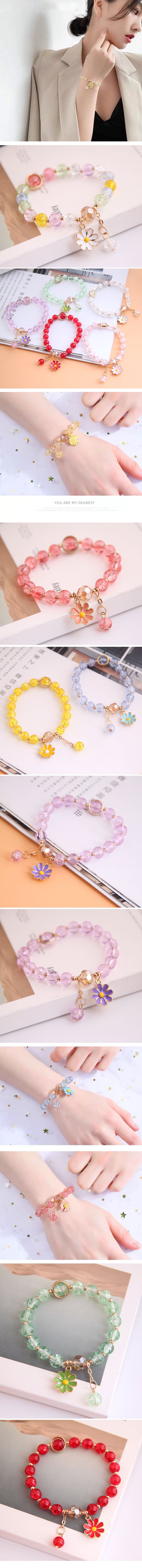 korean fashion simple small daisy pendant crystal beads bracelet
