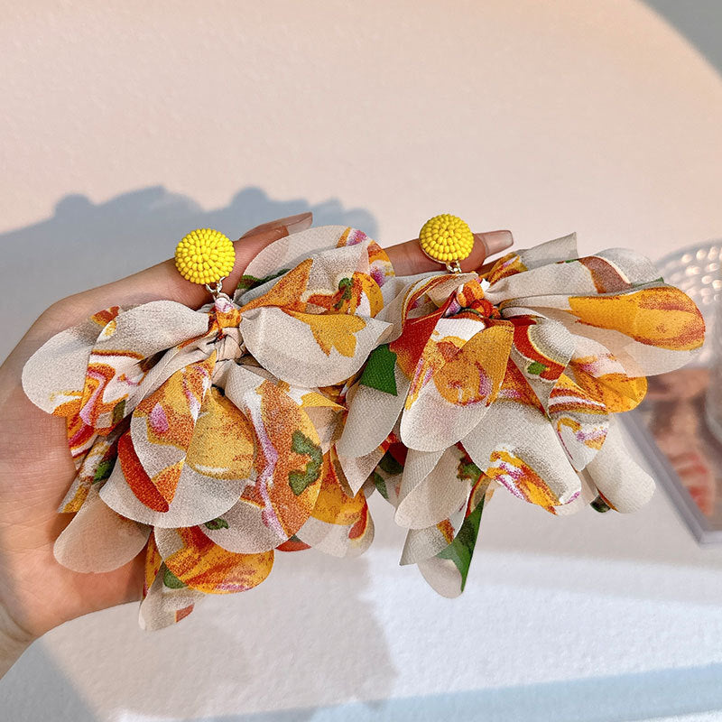 1 pair bohemian color block alloy cloth drop earrings