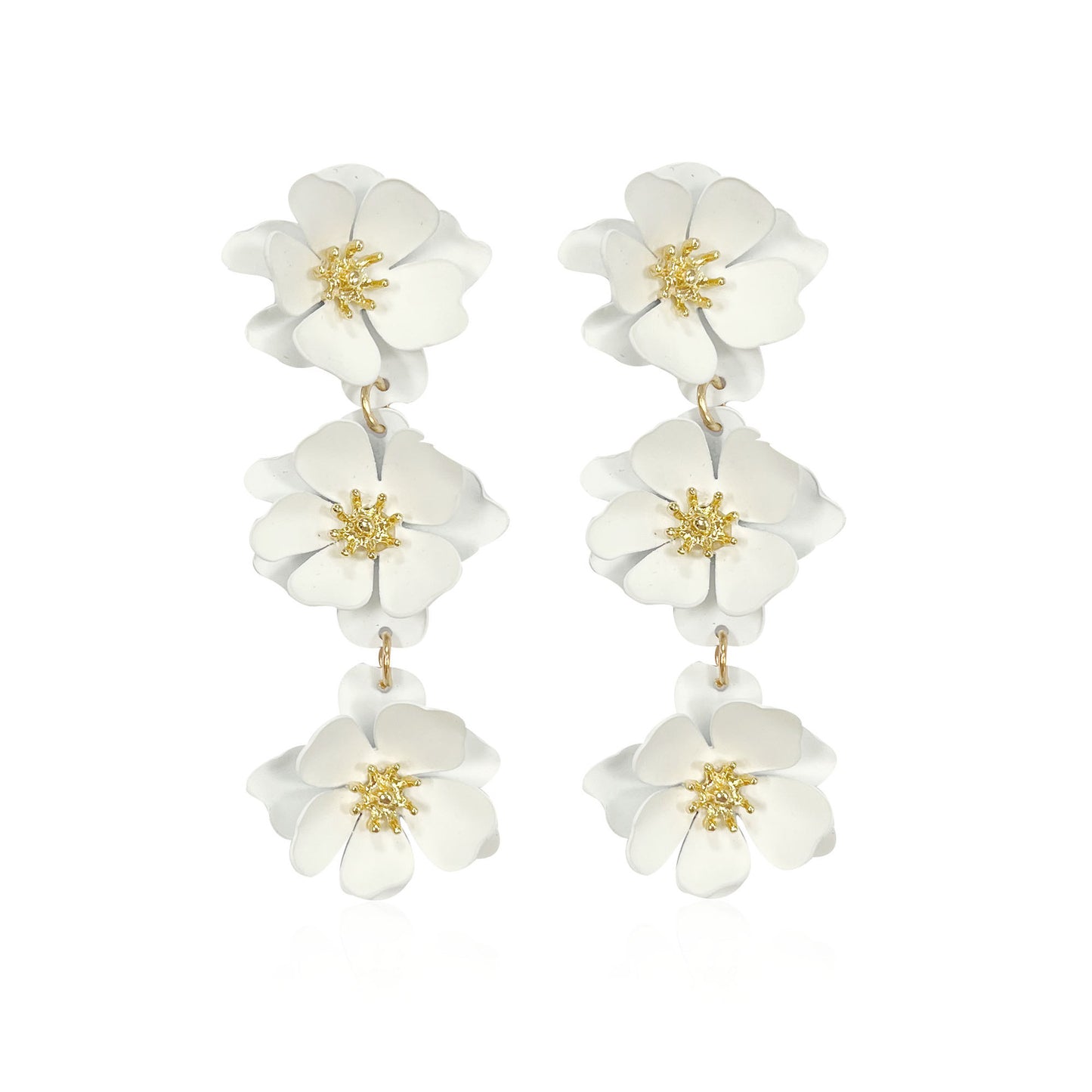 1 pair elegant bohemian simple style flower plating alloy drop earrings