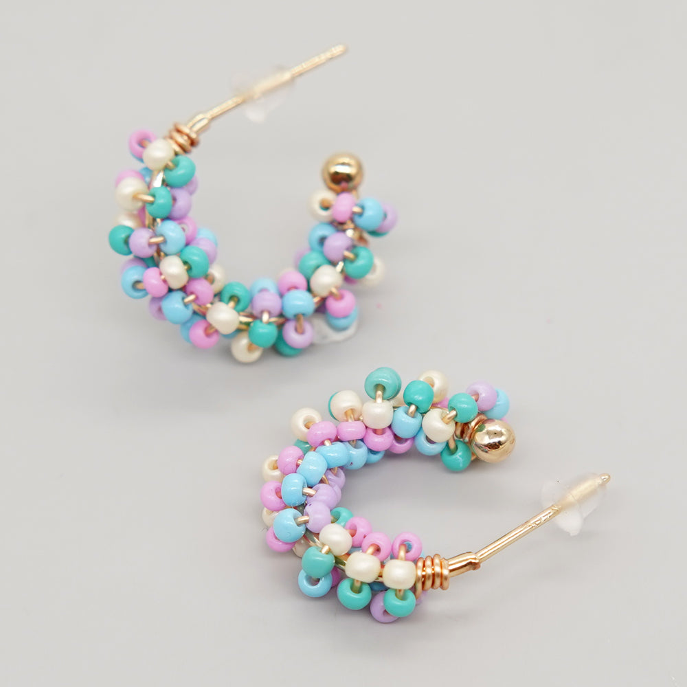 1 pair princess cute c shape beaded glass ear studs
