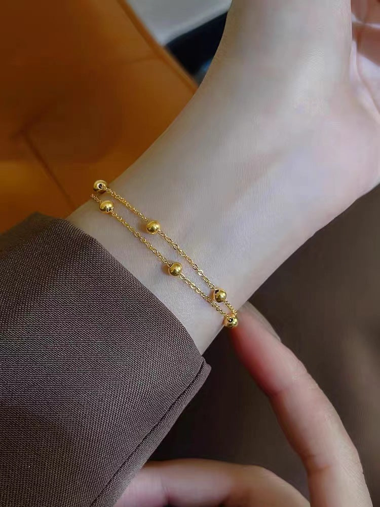 304 Stainless Steel 18K Gold Plated Sweet Plating Solid Color Bracelets Necklace