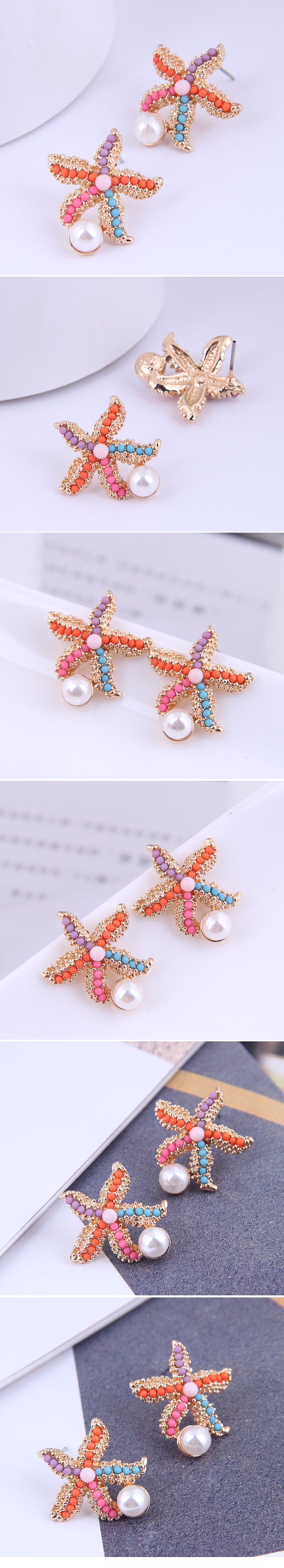 simple starfish color rice beads earrings