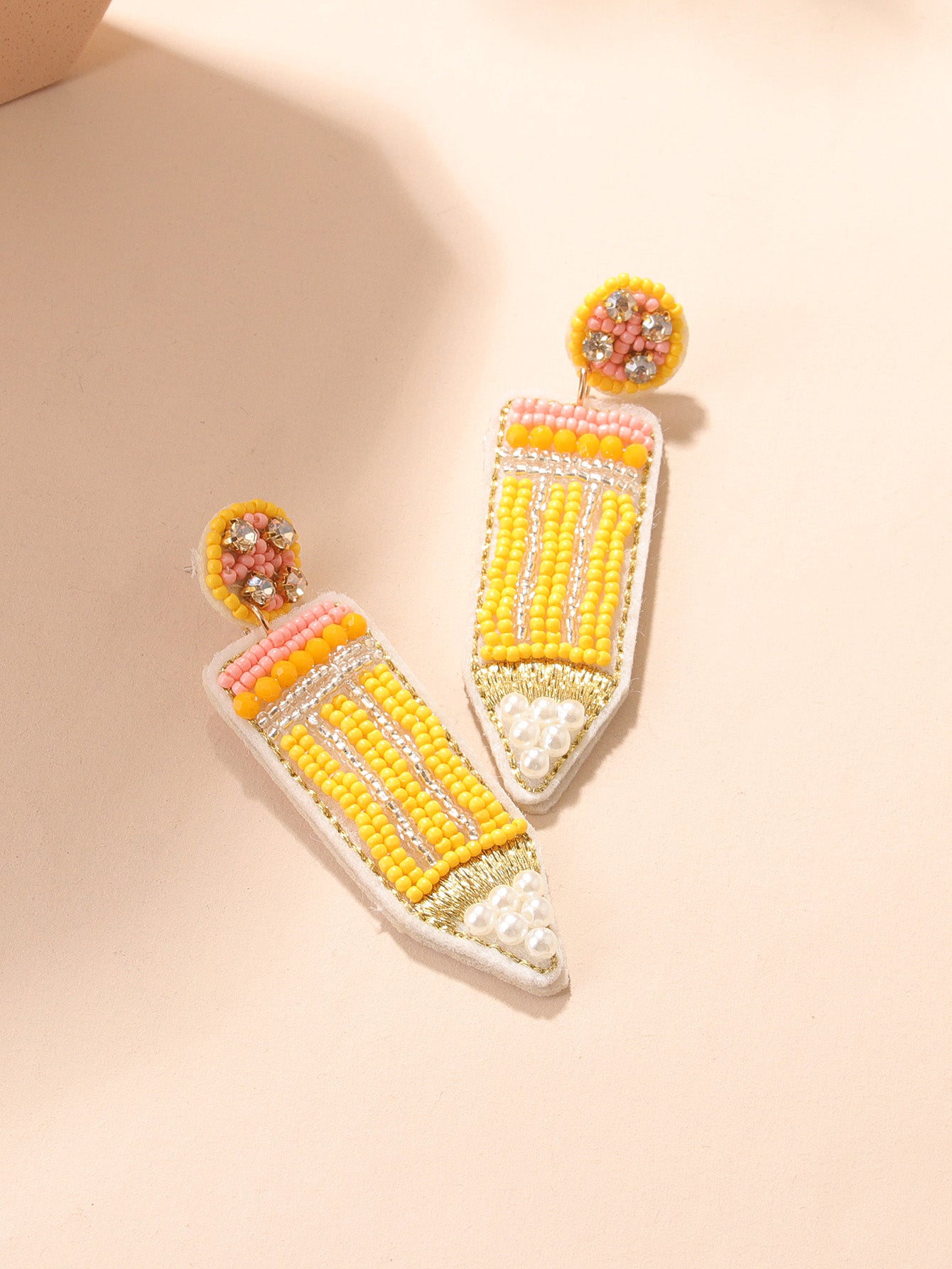 sweet pencil beaded imitation pearl glass women's drop earrings 1 pair