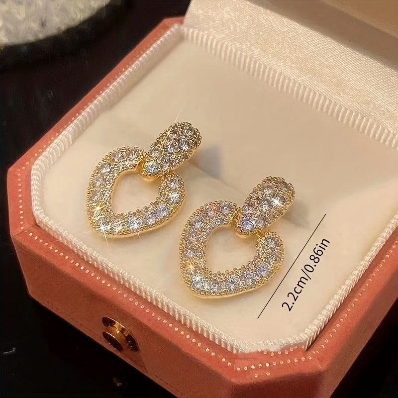 1 pair cute heart shape plating inlay alloy rhinestones gold plated ear studs