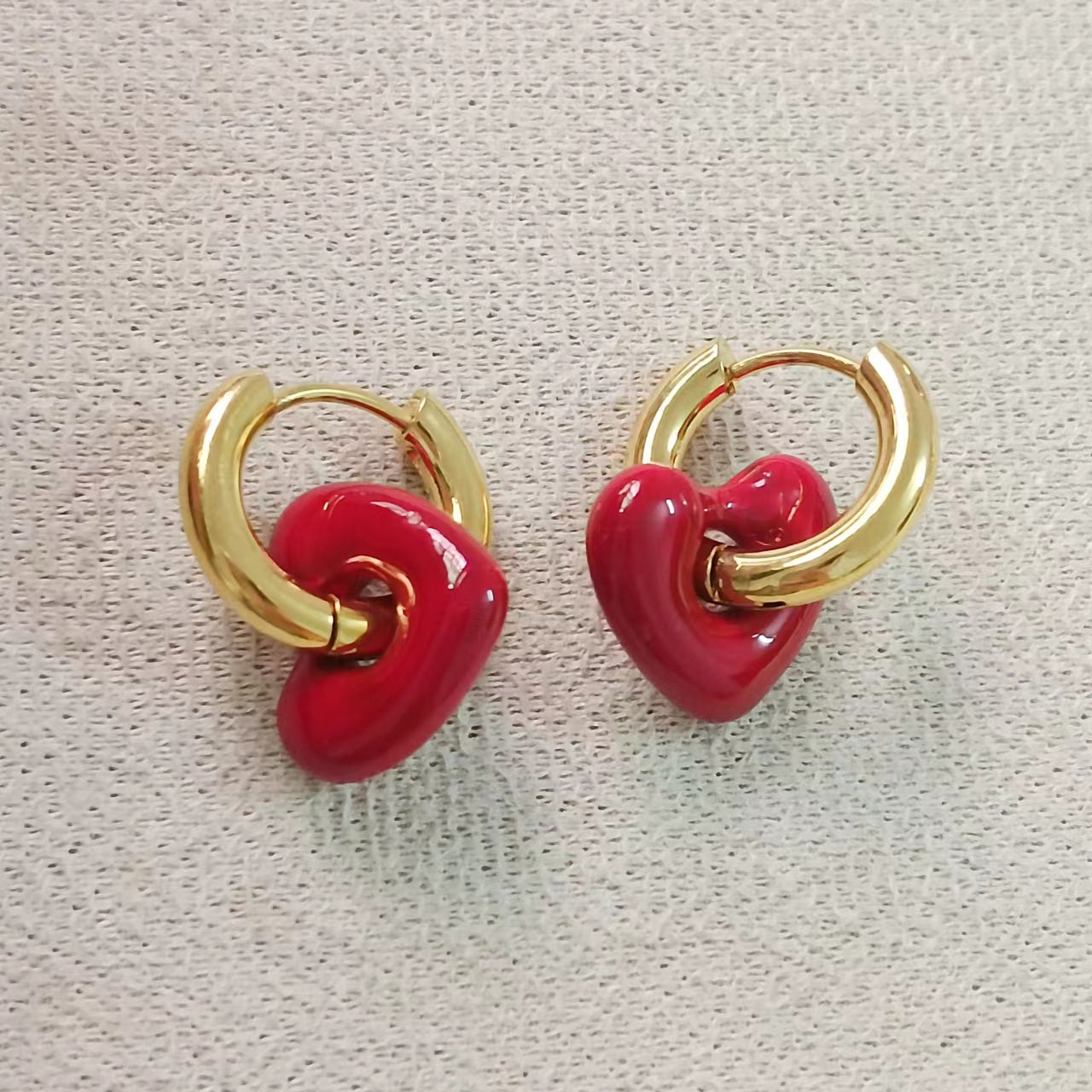 1 Pair Romantic Heart Shape Drip glazed 304 Stainless Steel Metal None 18K Gold Plated Hoop Earrings