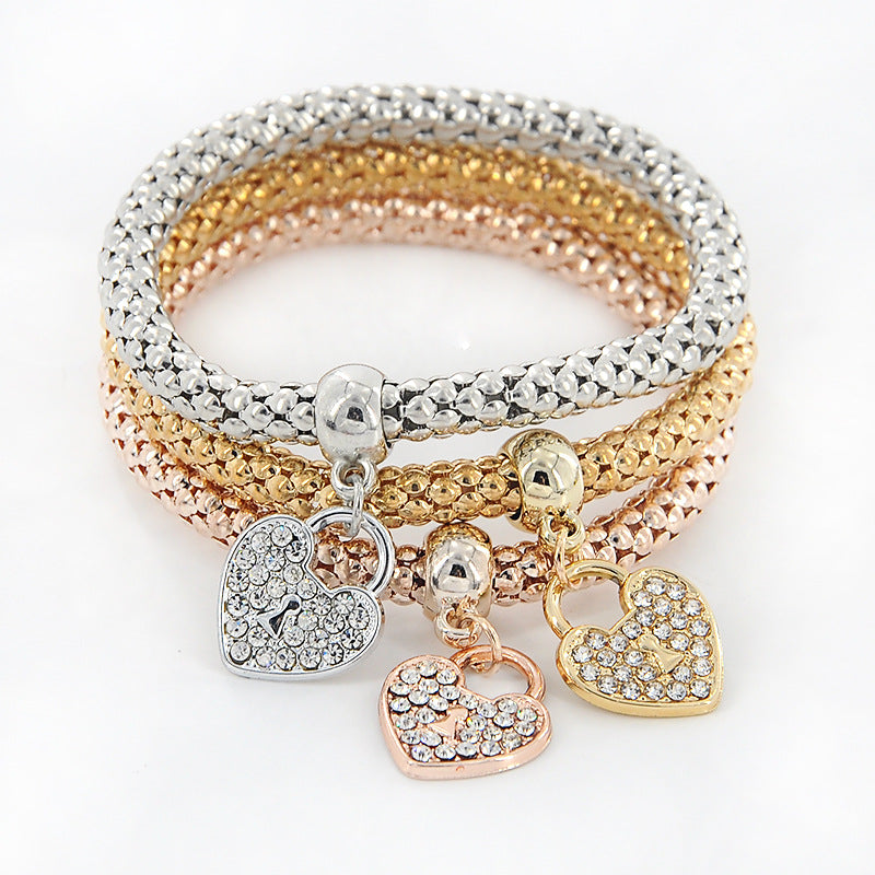 elegant princess glam heart alloy artificial rhinestones national day easter independence day women's bracelets
