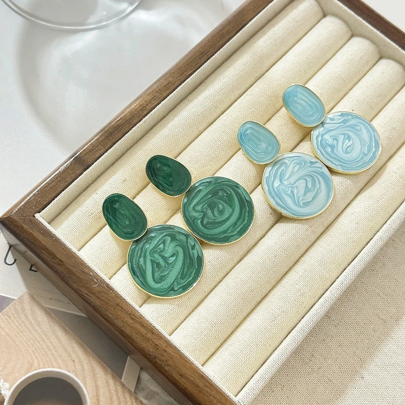 1 pair sweet oval plating alloy drop earrings