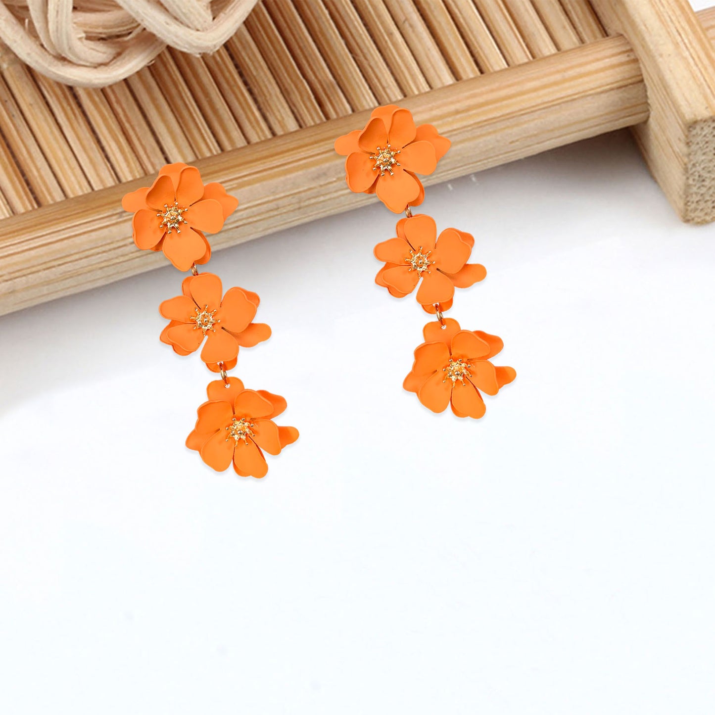 1 pair elegant bohemian simple style flower plating alloy drop earrings