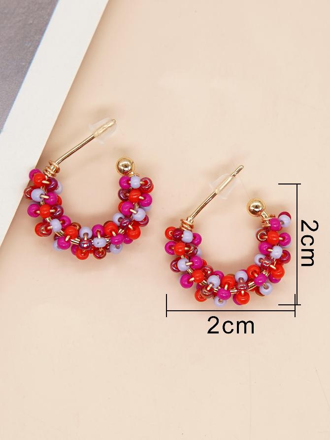1 pair princess cute c shape beaded glass ear studs