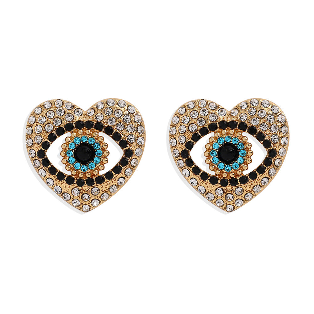 1 pair fashion heart shape inlay alloy rhinestones pearl ear studs