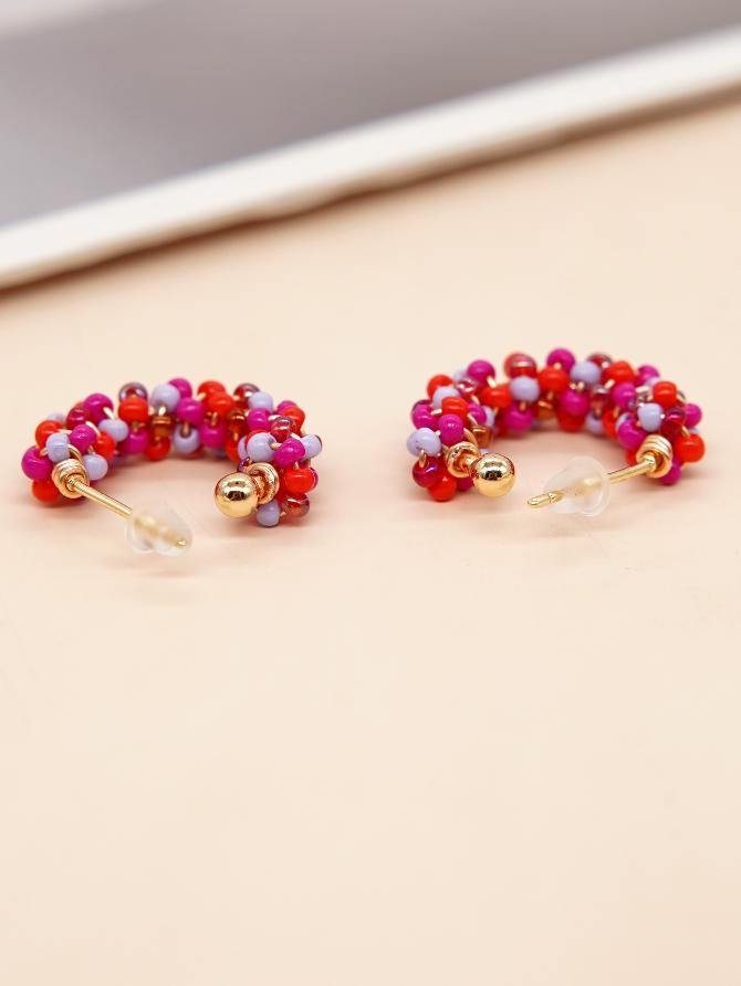 1 pair princess cute c shape beaded glass ear studs