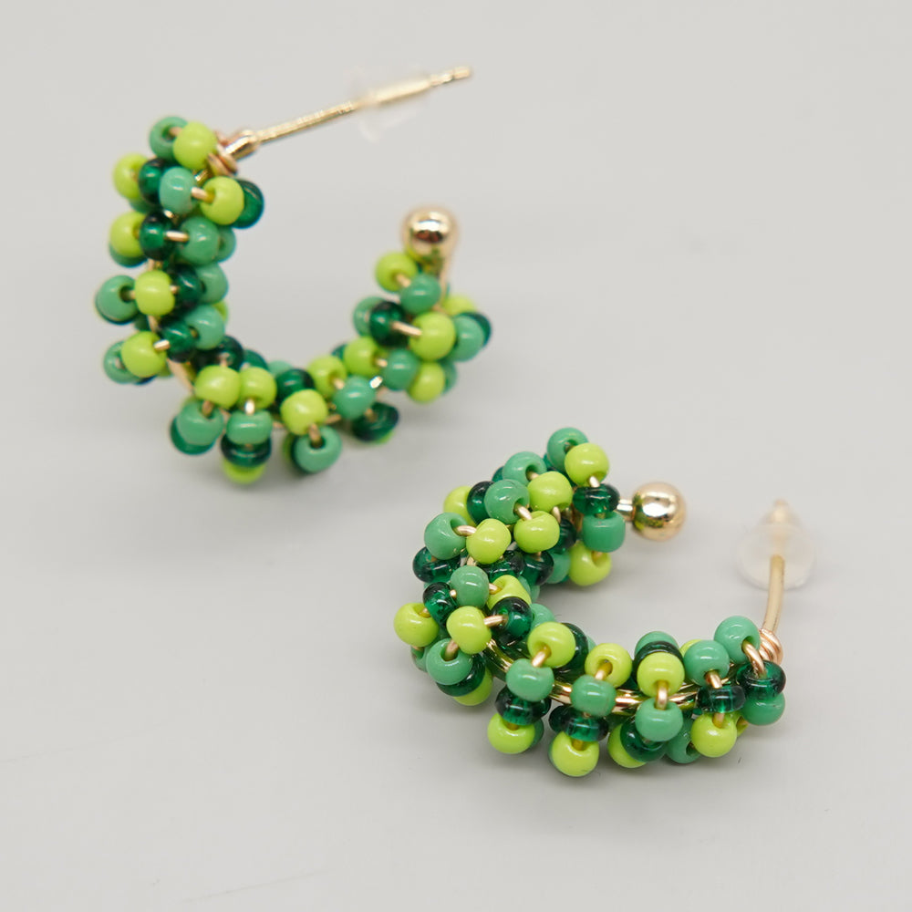 1 pair princess cute c shape beaded glass ear studs