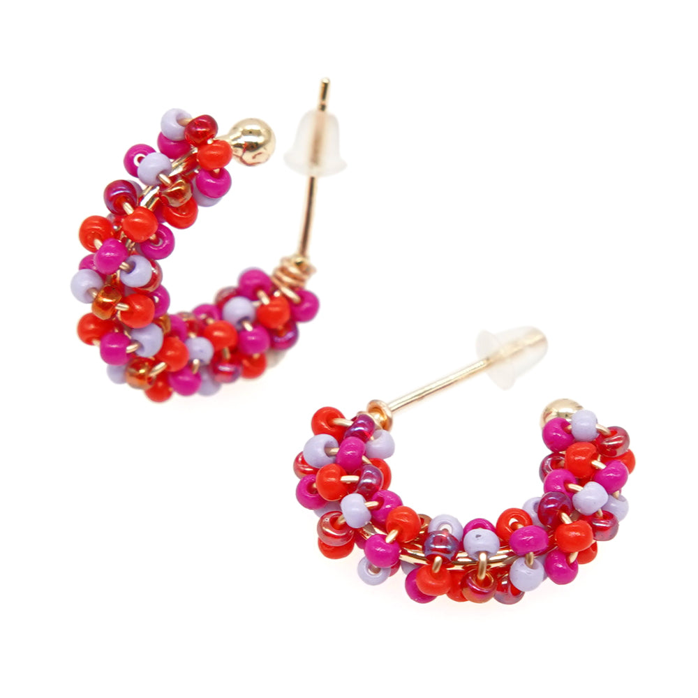 1 pair princess cute c shape beaded glass ear studs
