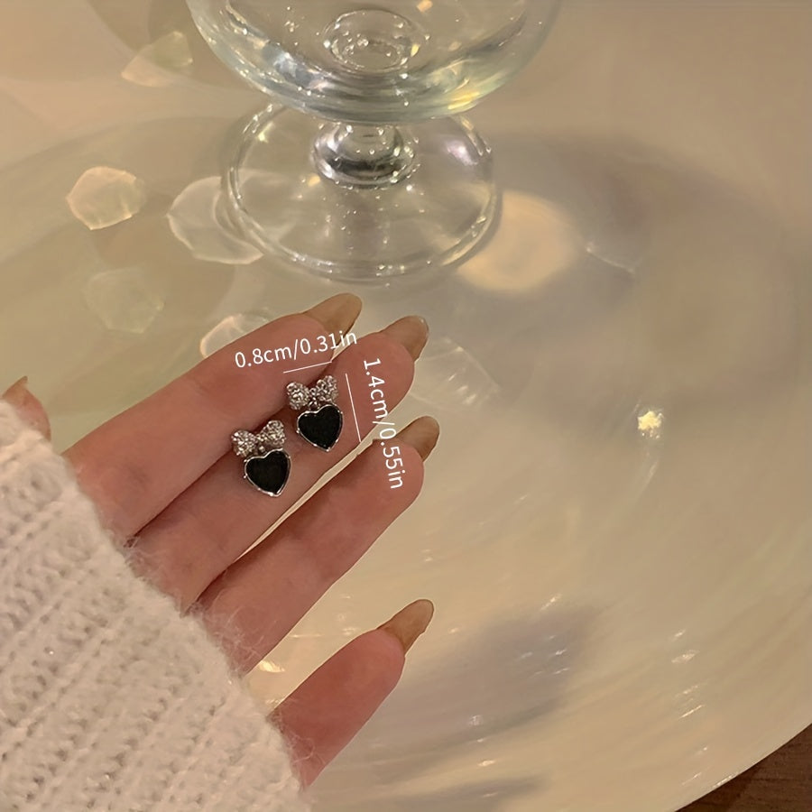 1 pair elegant cute sweet heart shape bow knot plating inlay alloy rhinestones silver plated drop earrings