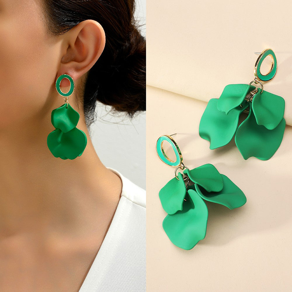 1 pair elegant romantic sweet petal spray paint painted inlay zinc alloy acrylic dangling earrings