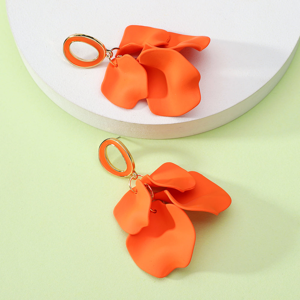 1 pair elegant romantic sweet petal spray paint painted inlay zinc alloy acrylic dangling earrings