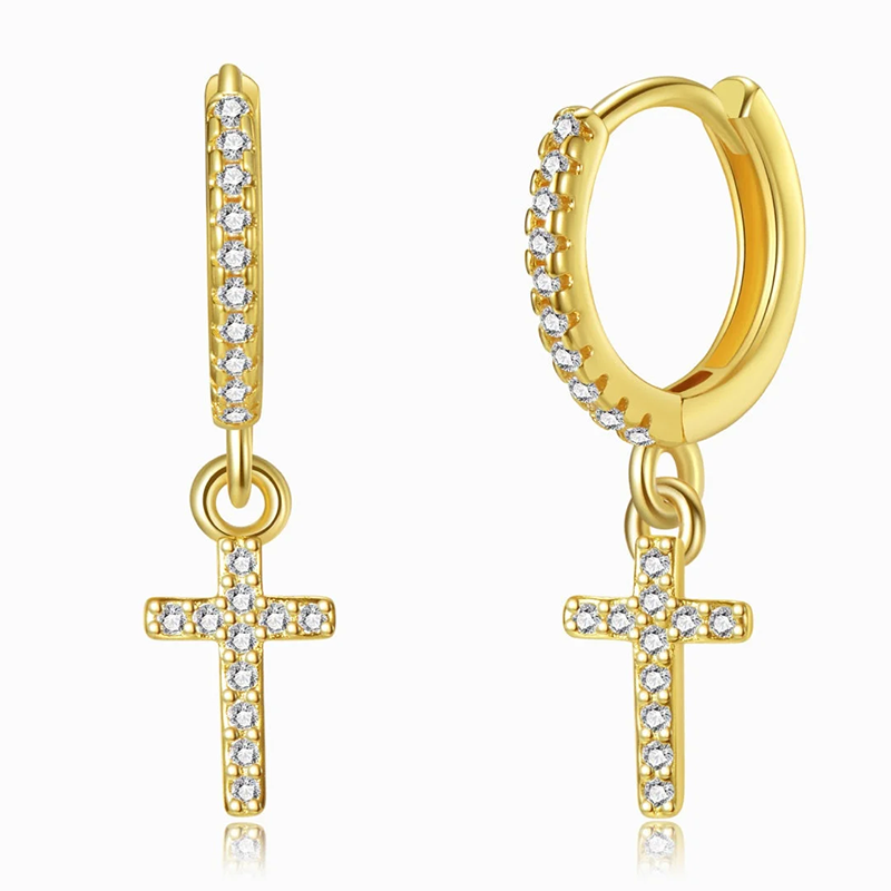 1 pair simple style cross copper zircon drop earrings