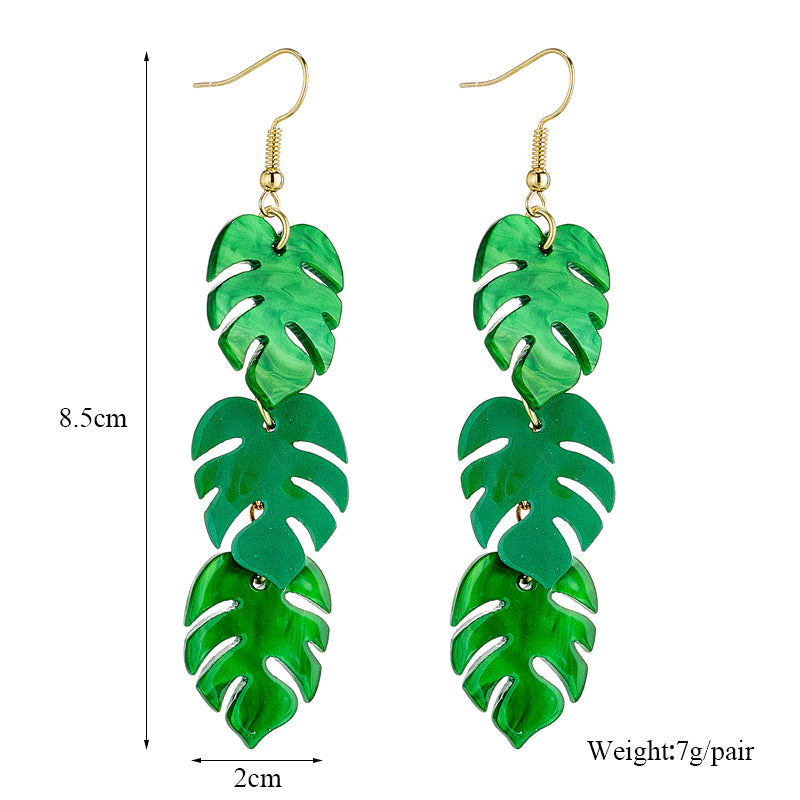vacation tropical leaf arylic three-dimensional women's drop earrings