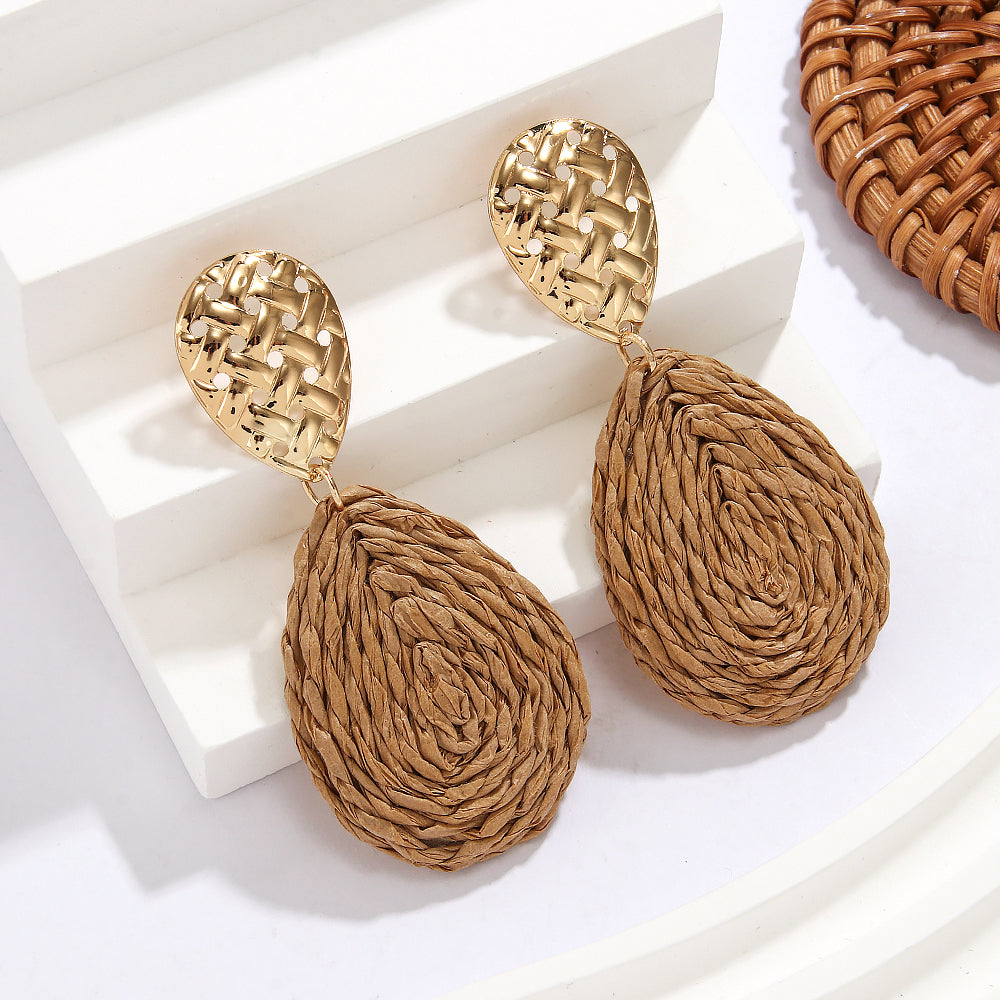 1 Pair Hawaiian Tropical Water Droplets Water Drop Alloy raffia 14K Gold Plated Drop Earrings