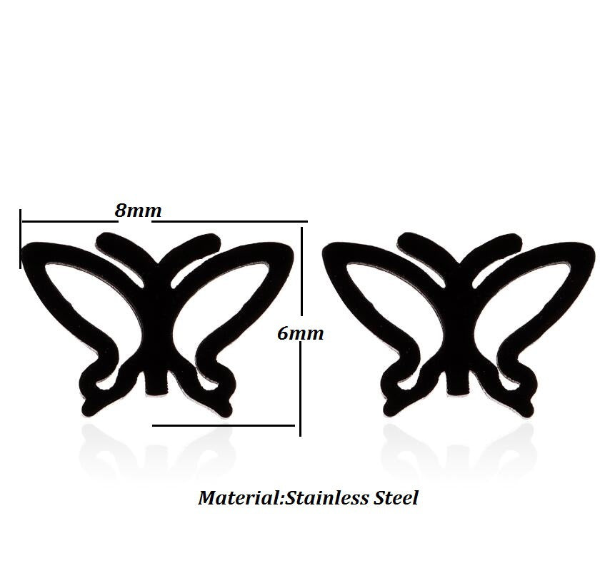 1 pair retro butterfly titanium steel plating hollow out ear studs