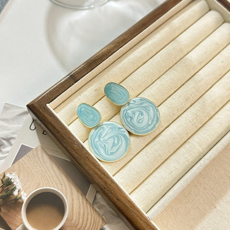 1 pair sweet oval plating alloy drop earrings