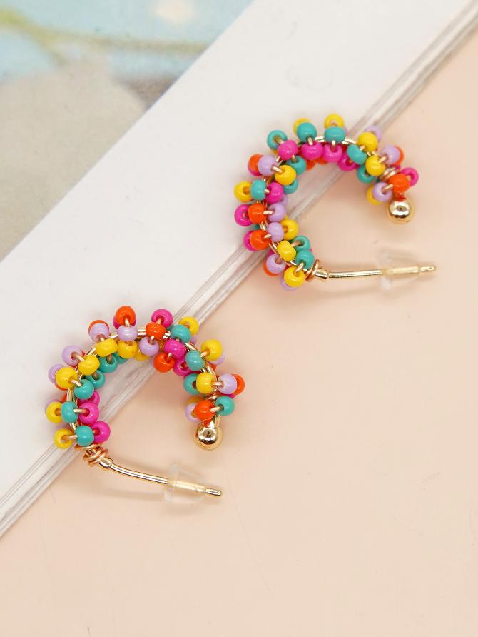1 pair princess cute c shape beaded glass ear studs