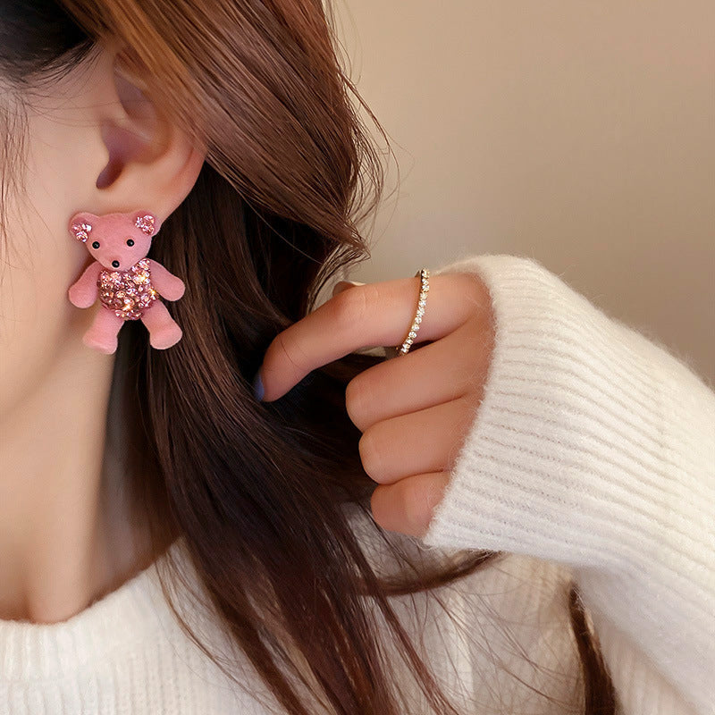 cute bear cloth artificial gemstones earrings