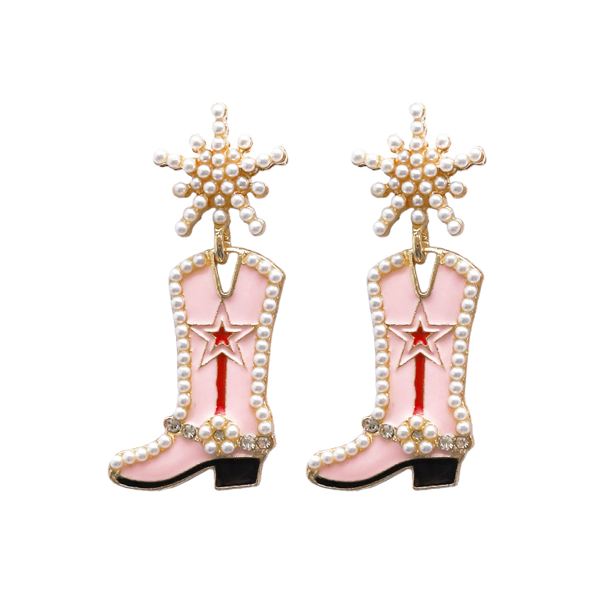 1 pair cowboy style boots inlay alloy artificial gemstones drop earrings