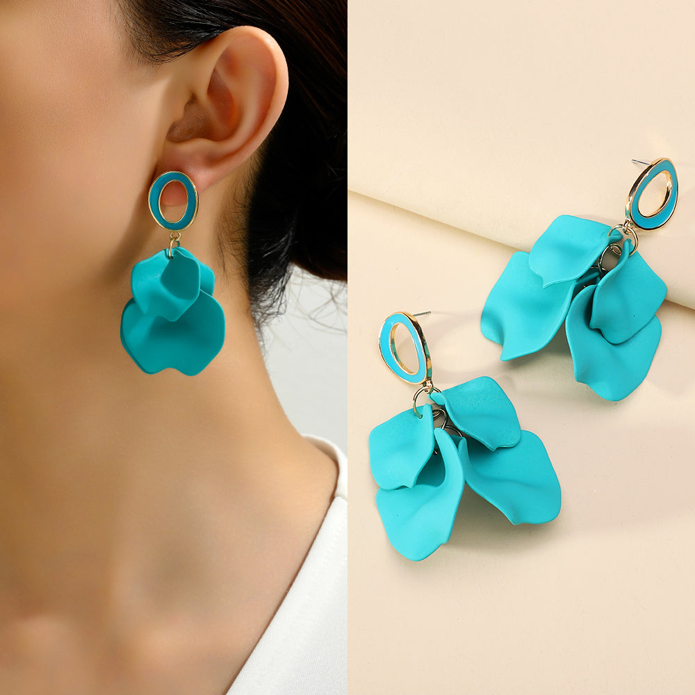 1 pair elegant romantic sweet petal spray paint painted inlay zinc alloy acrylic dangling earrings