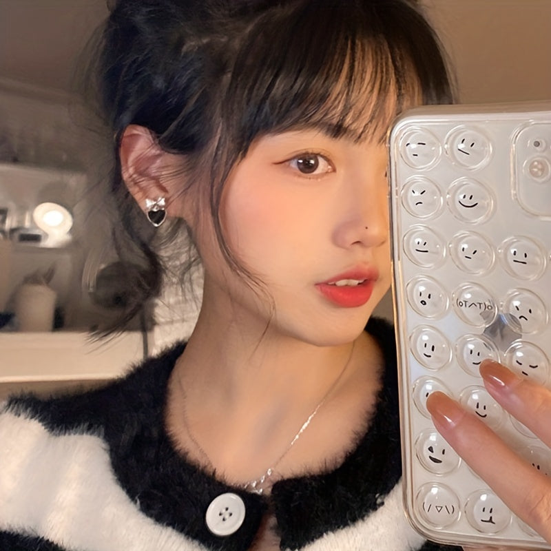 1 pair elegant cute sweet heart shape bow knot plating inlay alloy rhinestones silver plated drop earrings