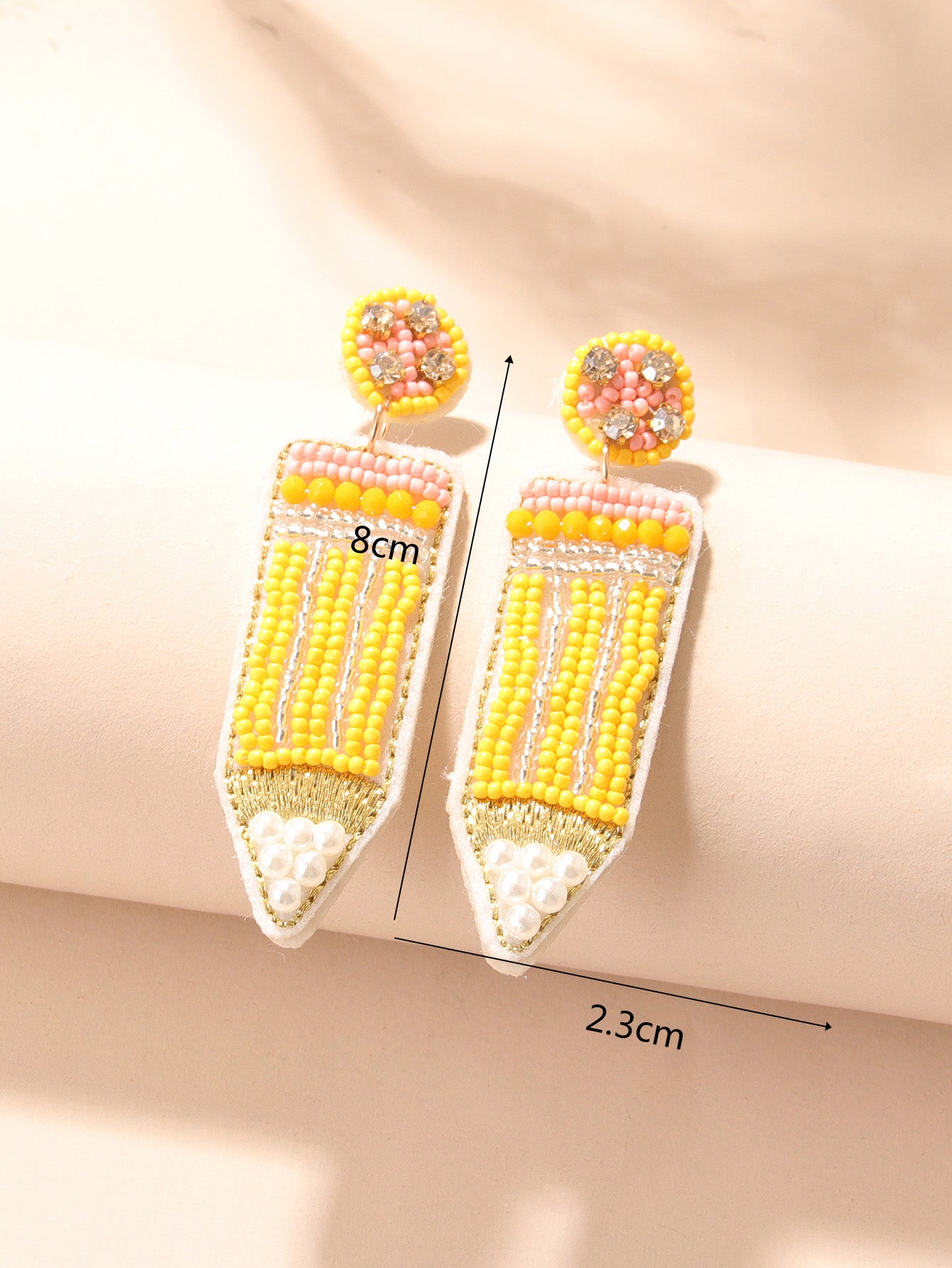 sweet pencil beaded imitation pearl glass women's drop earrings 1 pair
