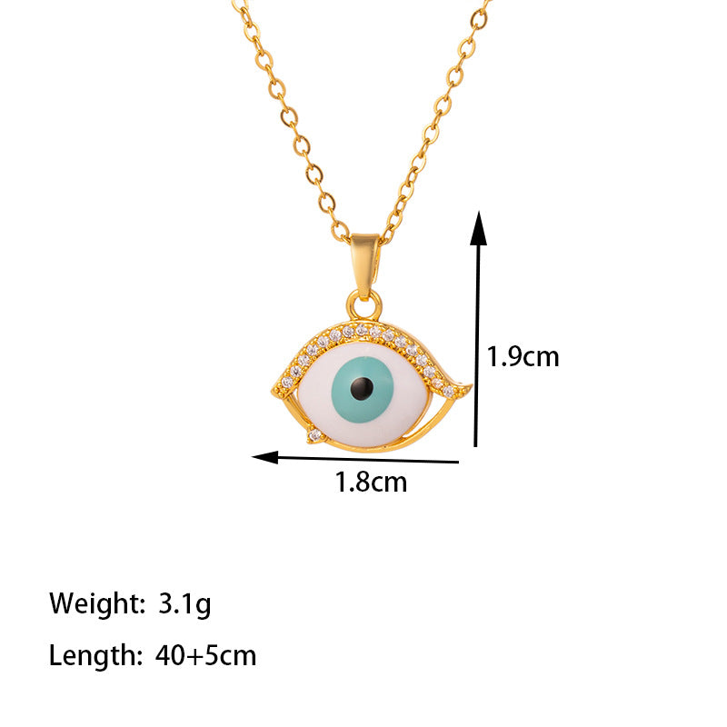 304 Stainless Steel 18K Gold Plated Vintage Style Simple Style Inlaid Zircon Eye Artificial Rhinestones Resin Pendant Necklace