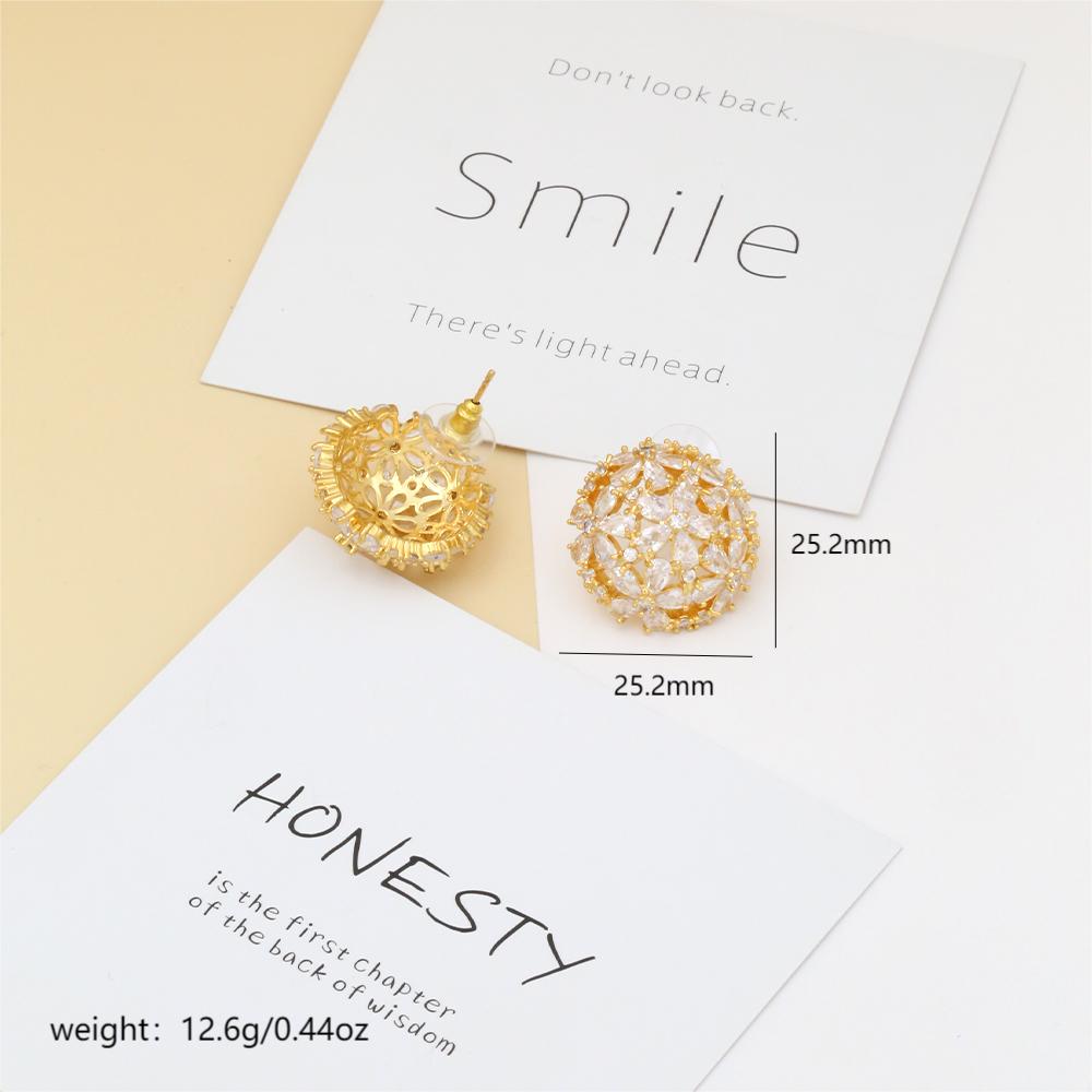 1 Pair Luxurious Simple Style Solid Color Plating Hollow Out Inlay Copper Zircon 18K Gold Plated Ear Studs