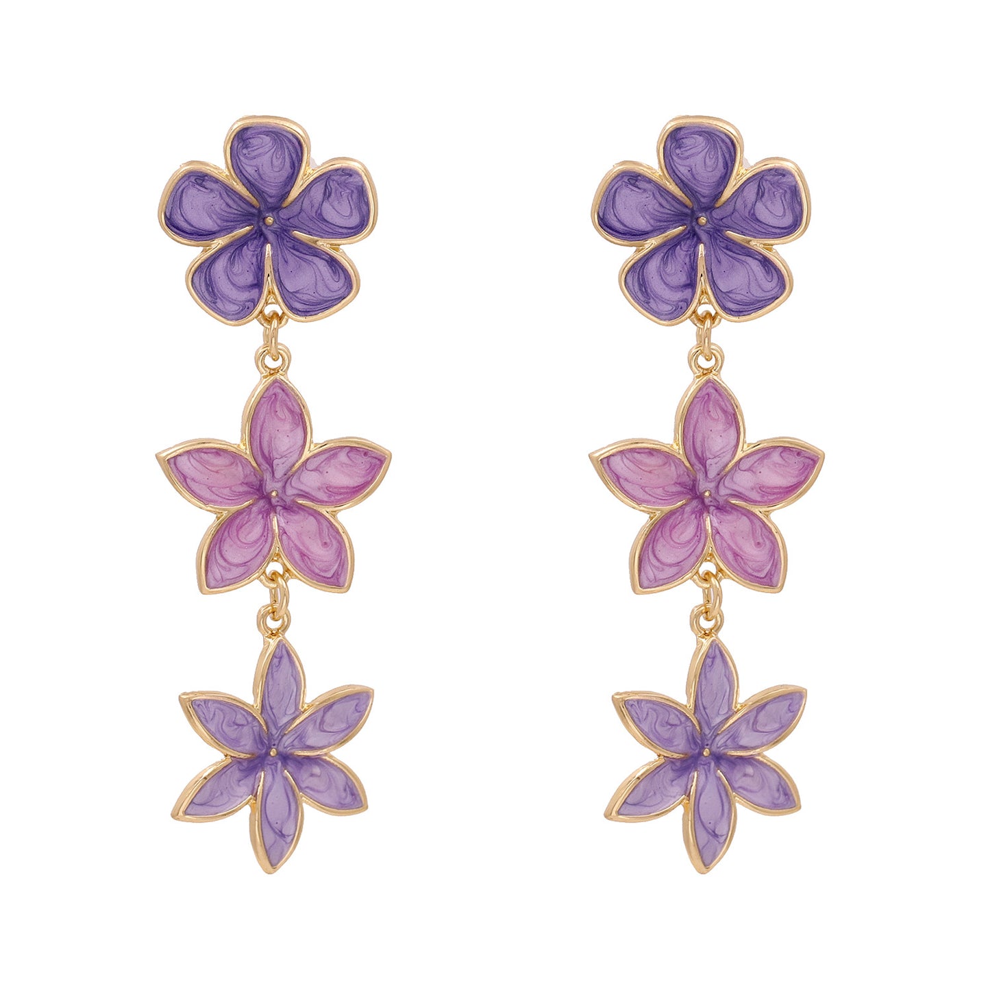 fashion retro lilac oil drop flower earrings three earrings personalized earrings