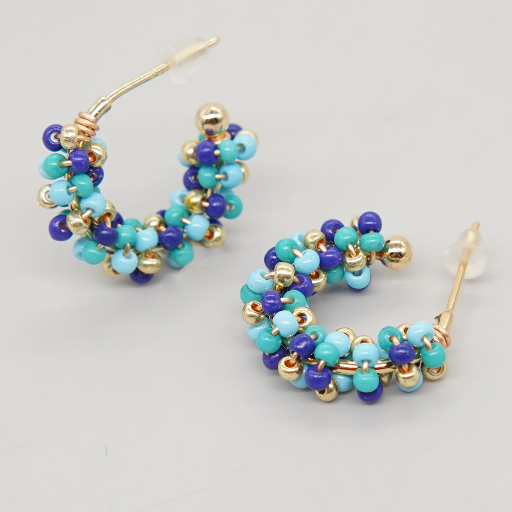 1 pair princess cute c shape beaded glass ear studs