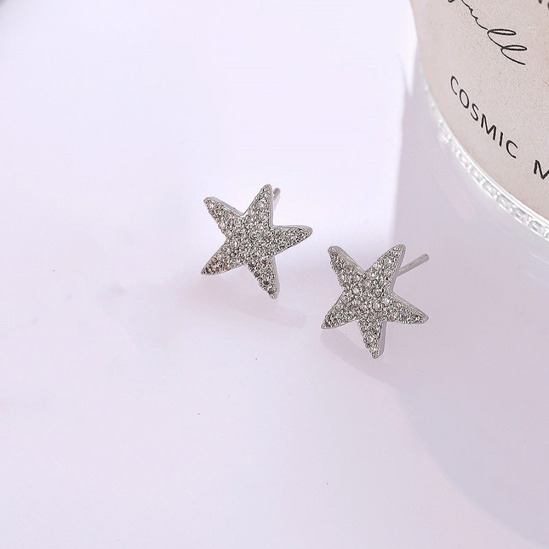 1 pair simple style star inlay alloy zircon ear studs