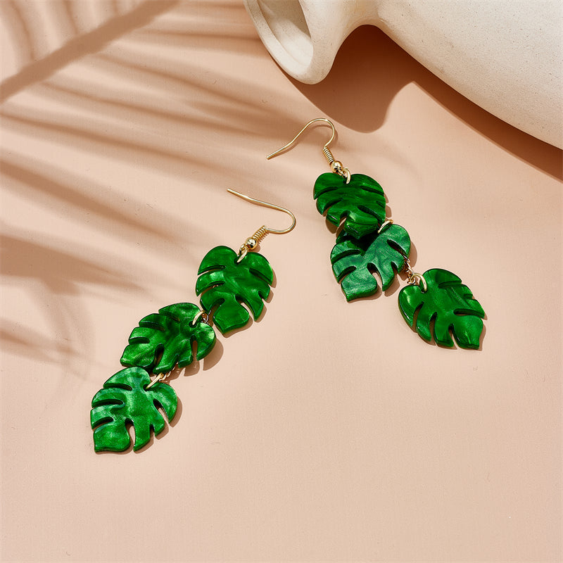 vacation tropical leaf arylic three-dimensional women's drop earrings