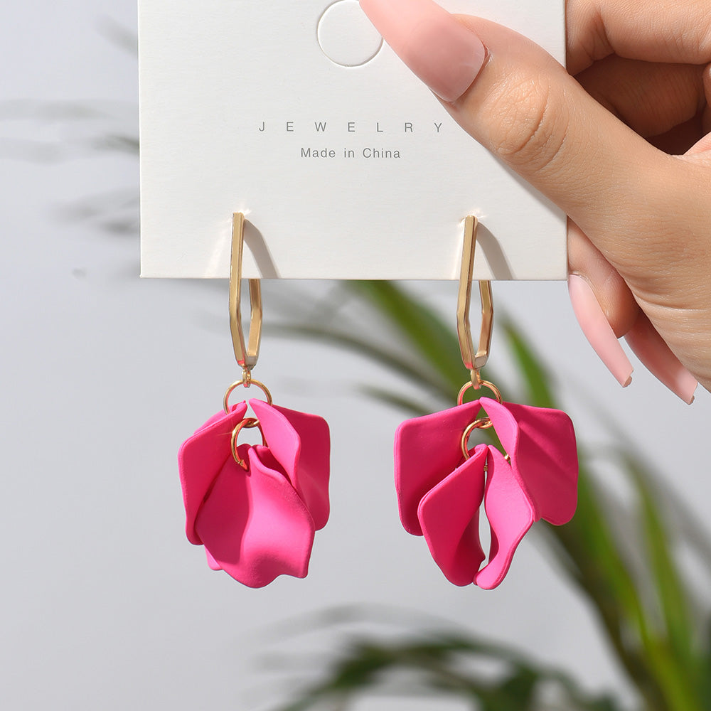 1 pair elegant vacation petal arylic zinc alloy drop earrings