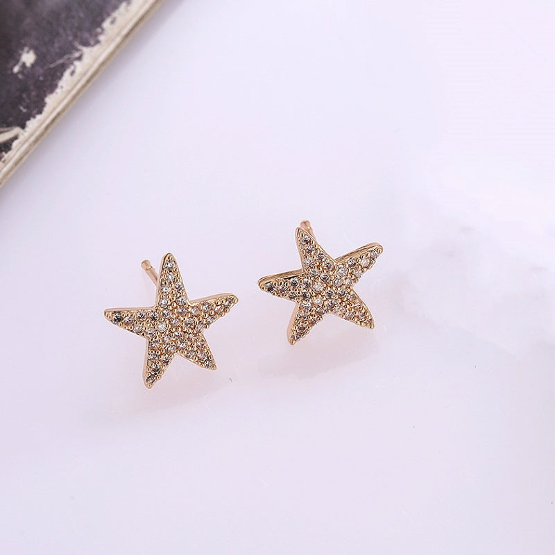 1 pair simple style star inlay alloy zircon ear studs