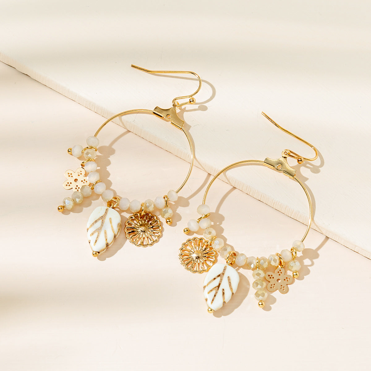 1 pair elegant lady leaf alloy glass soft clay gold plated drop earrings
