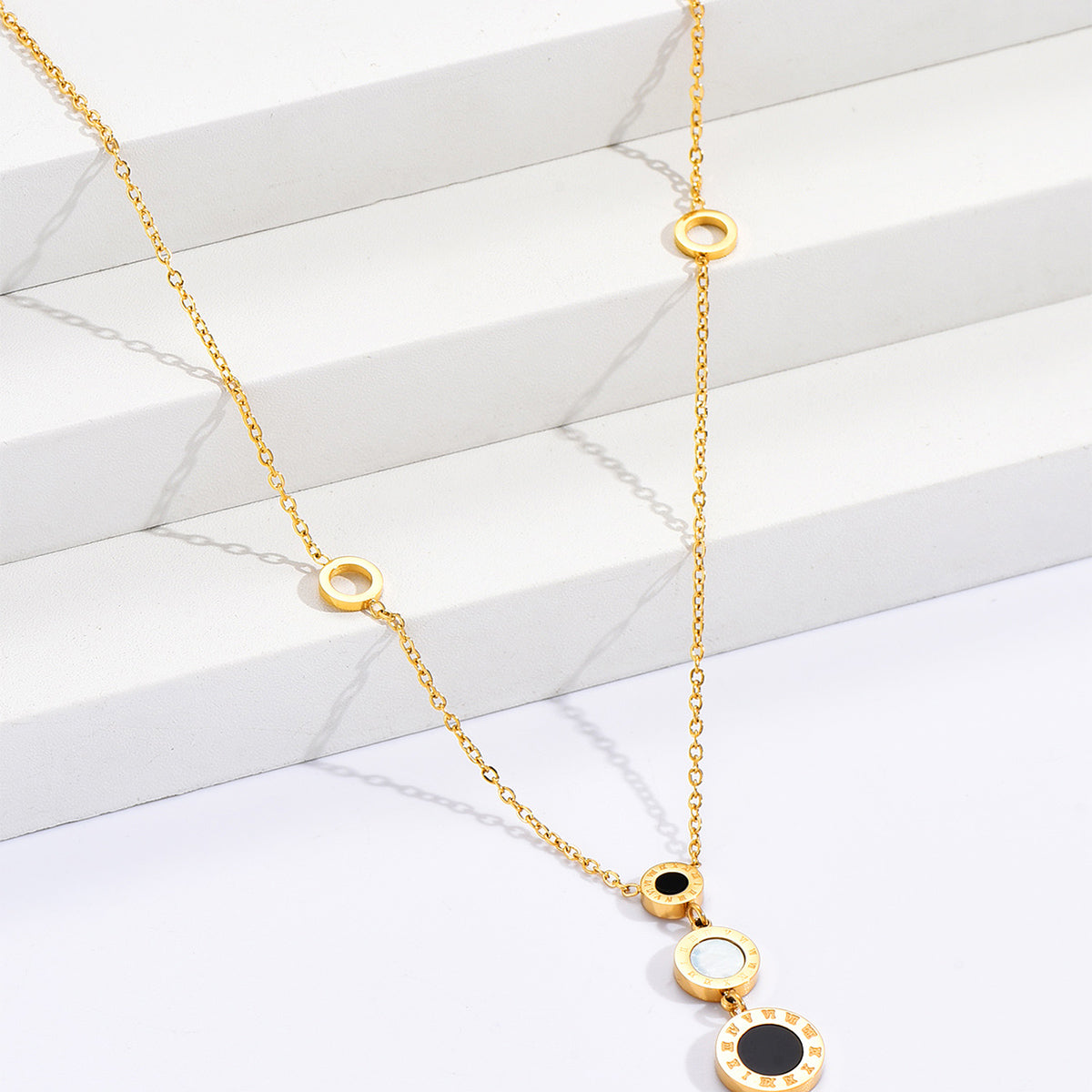 fashion round stainless steel hollow out inlay acrylic shell pendant necklace 1 piece