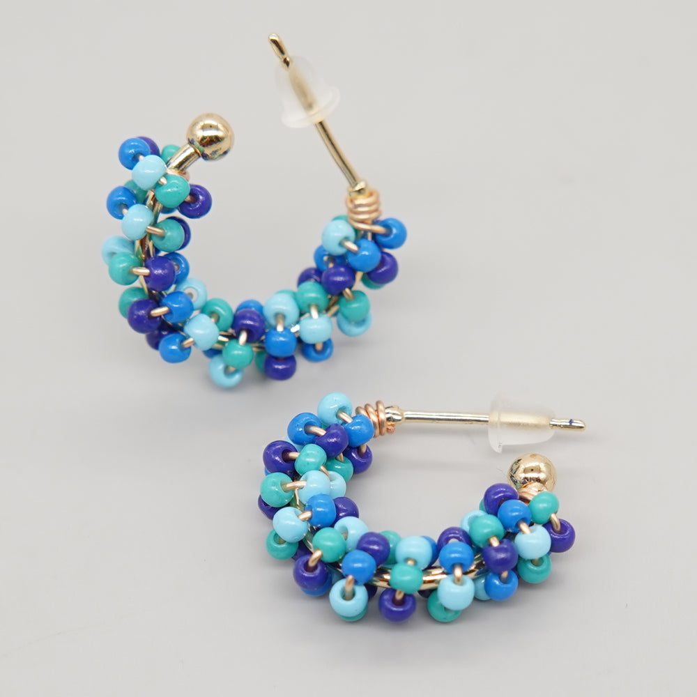 1 pair princess cute c shape beaded glass ear studs